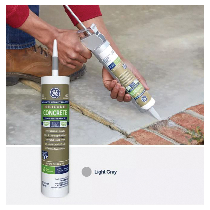 GE Advanced Specialty Silicone 2 2816709 Concrete Silicone, Light Gray, 24 hr Curing, 10.1 fl-oz Cartridge - 3