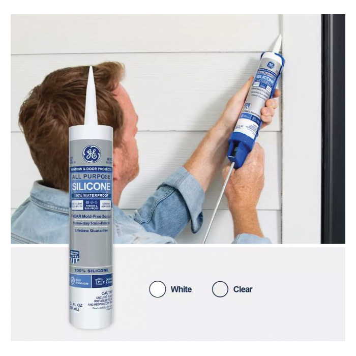 GE Silicone 1 2795576 All Purpose Sealant, Clear, 24 hr Curing, 10.1 fl-oz Cartridge - 3