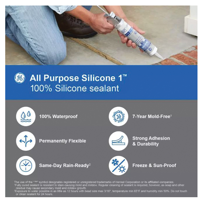 GE Silicone 1 2795576 All Purpose Sealant, Clear, 24 hr Curing, 10.1 fl-oz Cartridge - 4