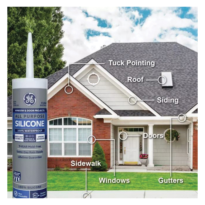 GE Silicone 1 2795576 All Purpose Sealant, Clear, 24 hr Curing, 10.1 fl-oz Cartridge - 5