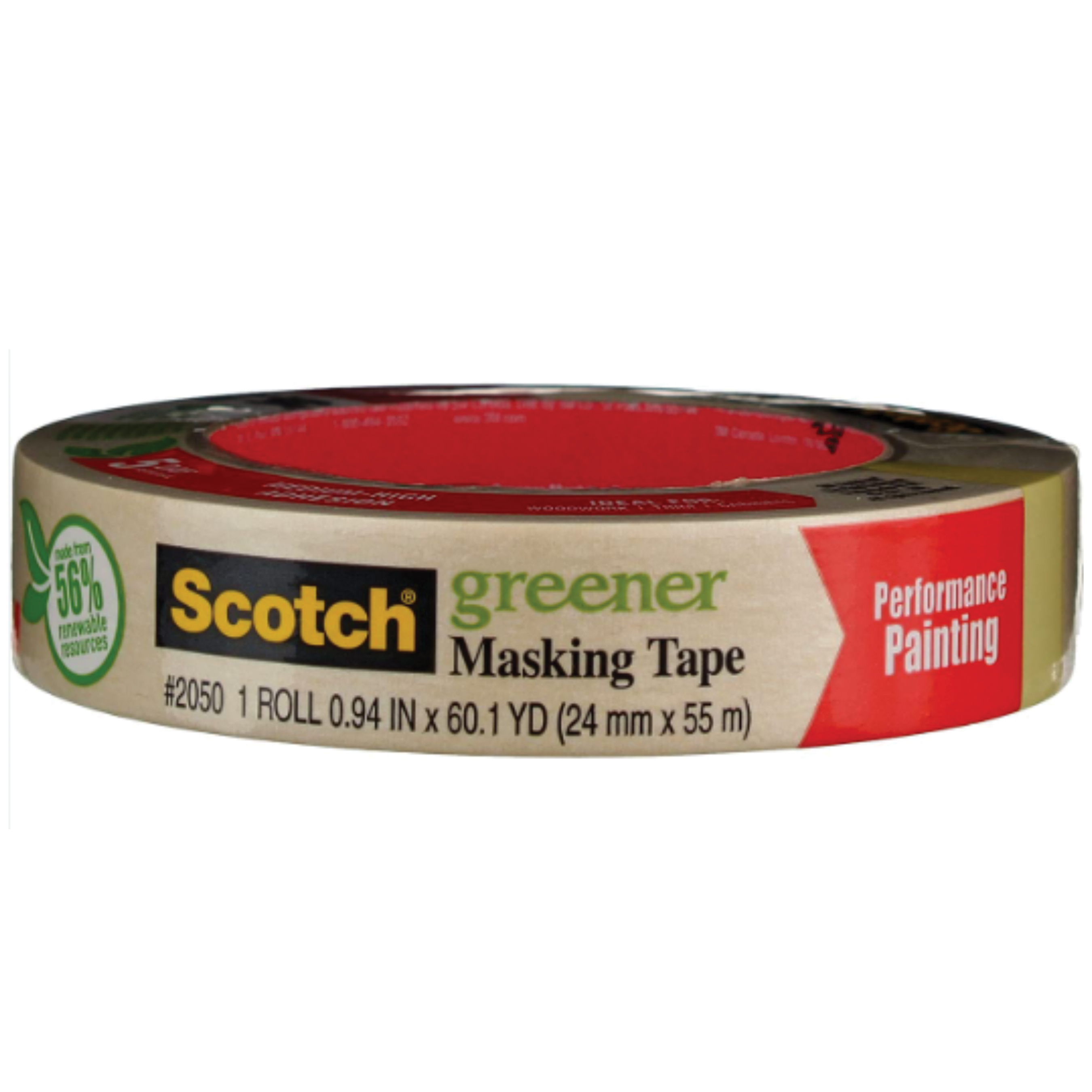 Greener 2050-24A Masking Tape, 60.1 yd L, 0.94 in W, Paper Backing, Beige