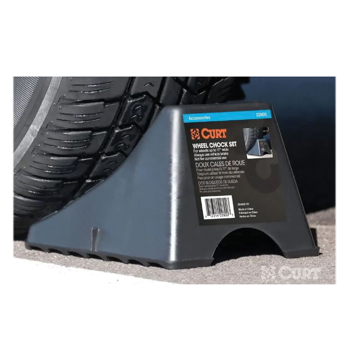 Curt 22800 Wheel Chock Set, 8-1/4 in L, 6.12 in W, 4-3/4 in H, Plastic, Black - 3
