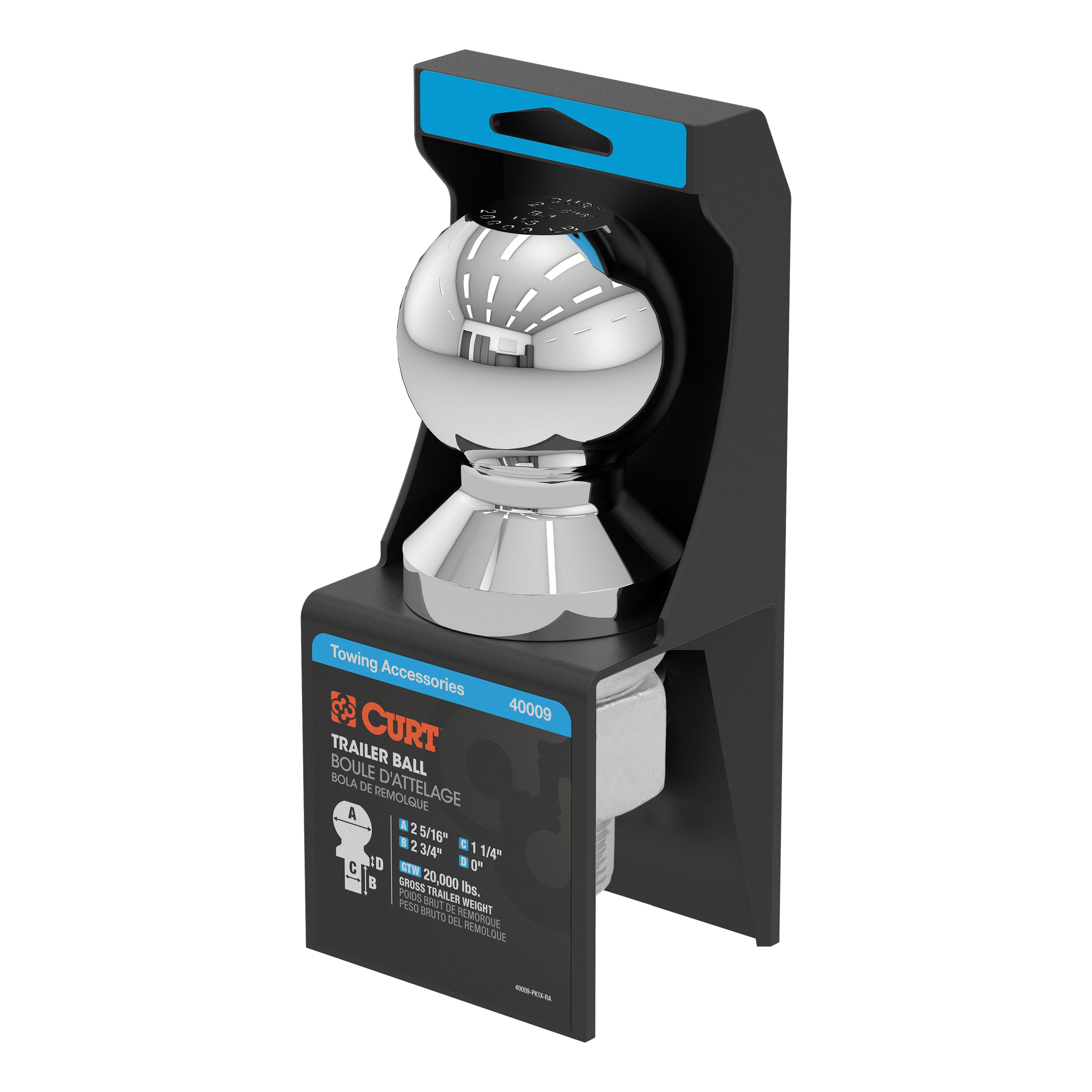 40009 Trailer Ball, 2-5/16 in Dia Ball, 1-1/4 in Dia Shank, 20,000 lb Gross Towing, 450 ft-lb Tongue Load