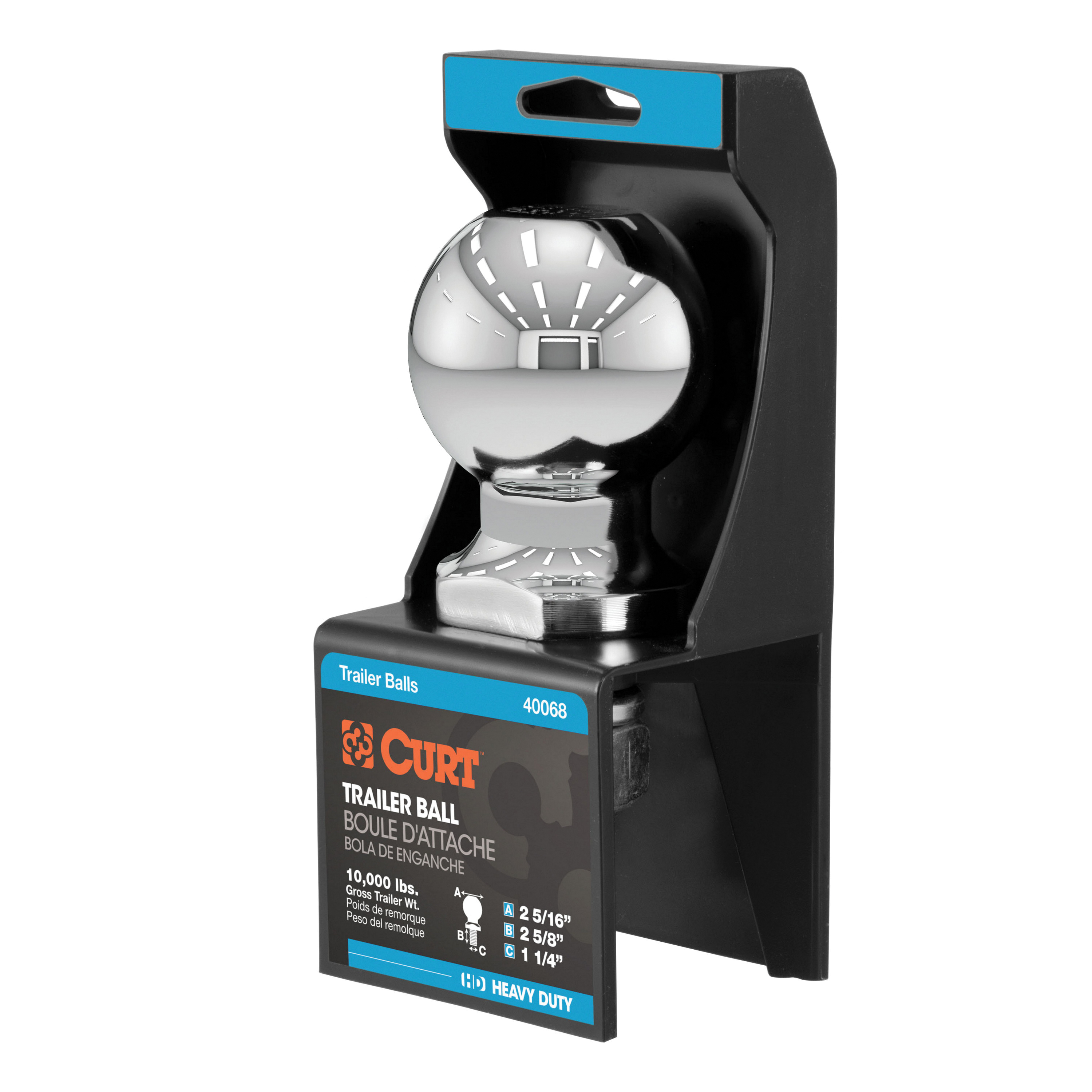 40068 Trailer Ball, 2-5/16 in Dia Ball, 1-1/4 in Dia Shank, 10,000 lb Gross Towing, 450 ft-lb Tongue Load