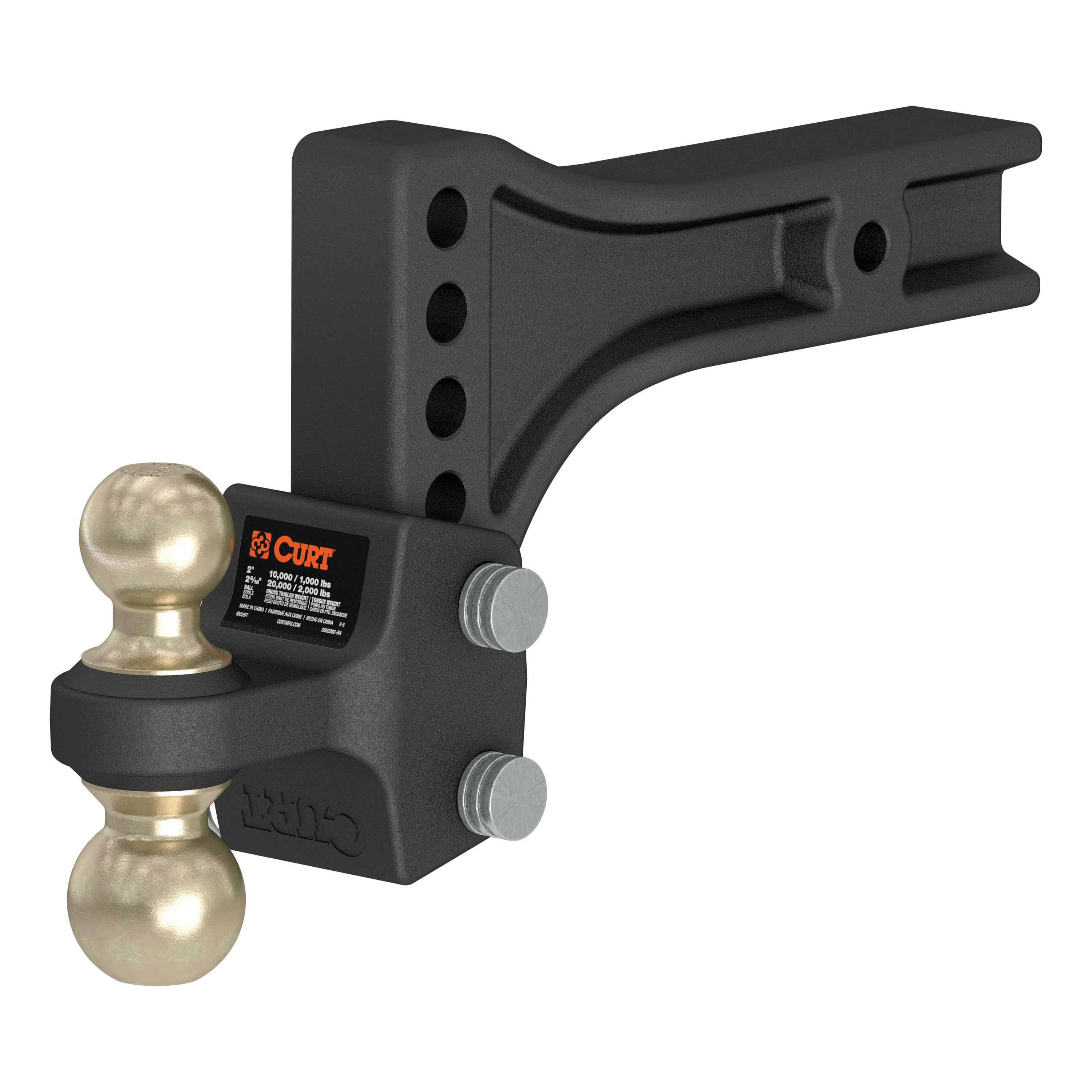 45937 Adjustable Trailer Hitch Dual-Ball Mount, 5-1/2 in Drop, 4 in Rise, 2, 2-5/16 in Dia Hitch Ball, Carbon Steel