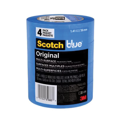 2090-36EP4 Original Painter's Tape, 60 yd L, 1.41 in W, Crepe Paper Backing, Blue