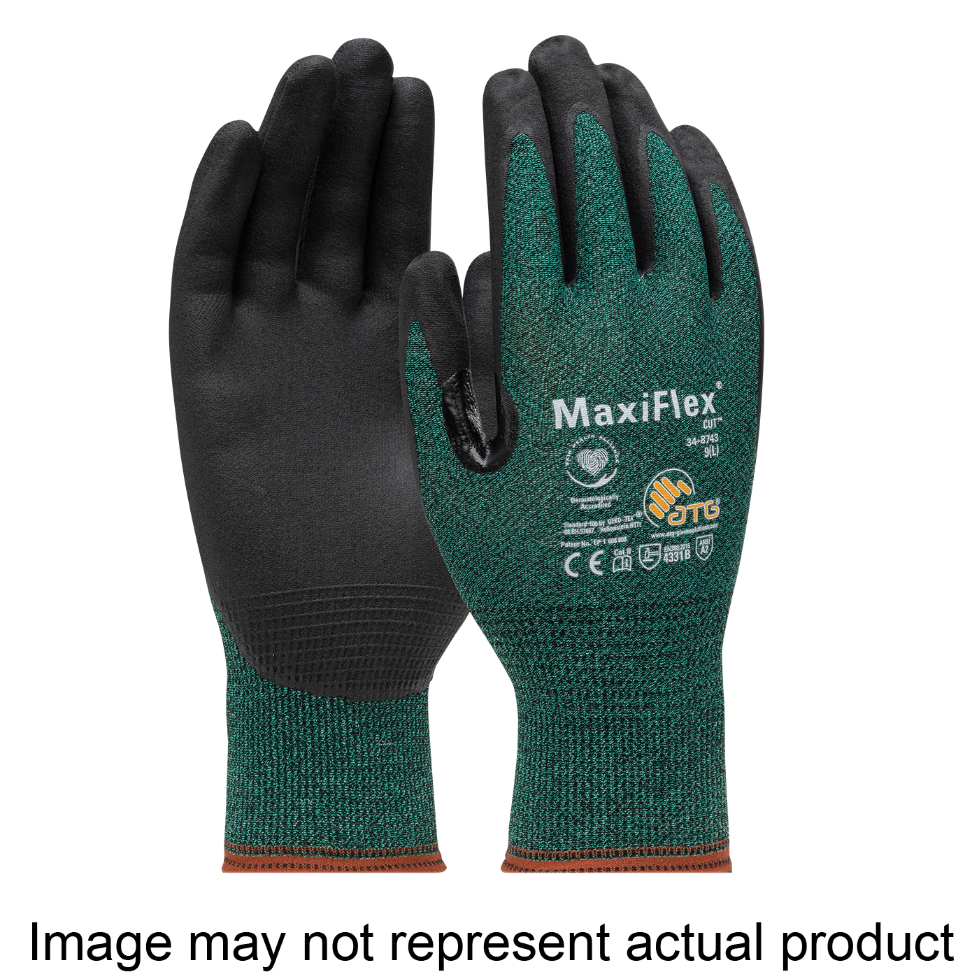 MaxiFlex Cut 34-8743T/M Seamless Knit Coated Gloves, M, Reinforced Thumb, Knit Wrist Cuff, Nitrile Coating