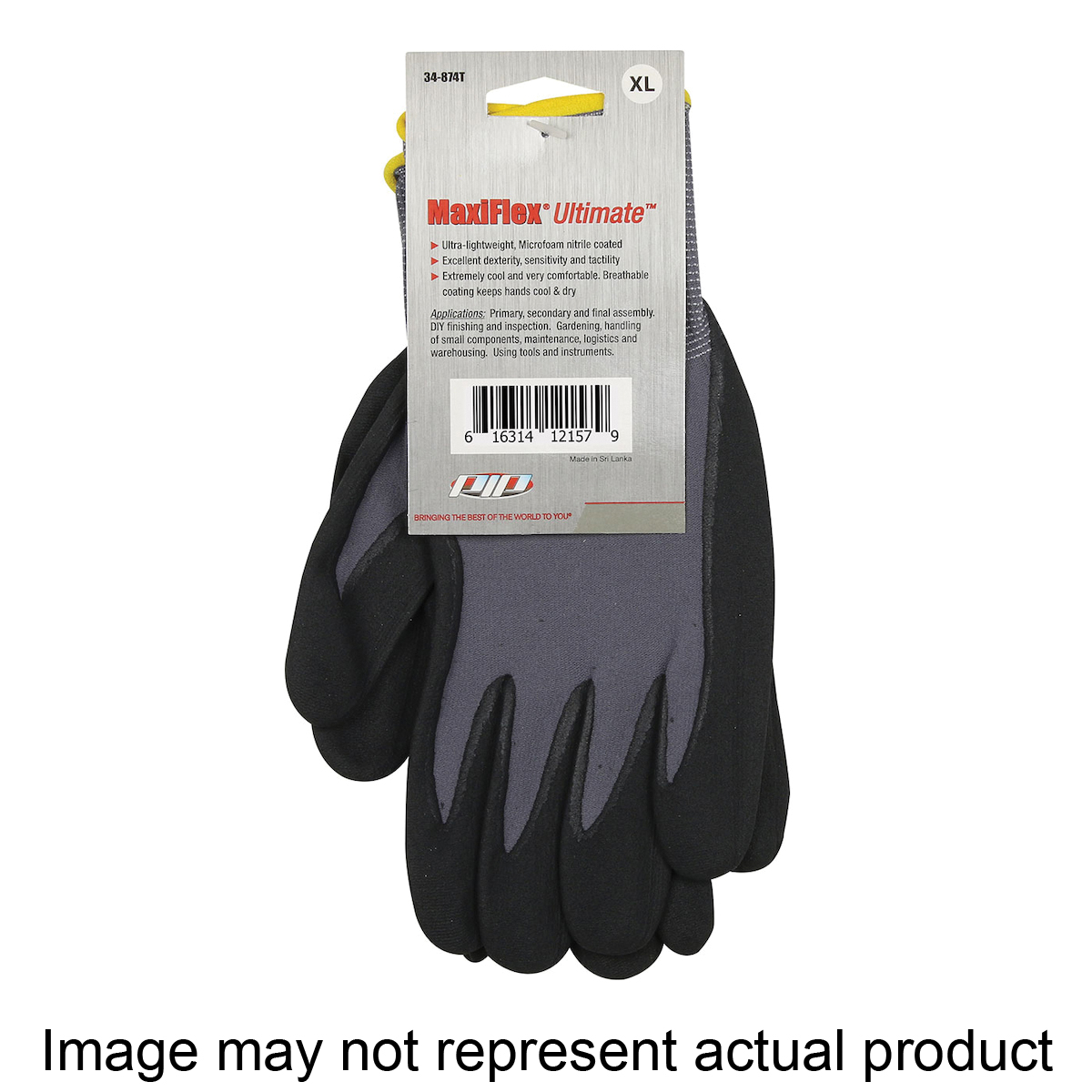 MaxiFlex Ultimate 34-874T/M Seamless Knit Coated Gloves, Unisex, M, 8.7 in L, Knit Wrist Cuff, Nitrile Coating