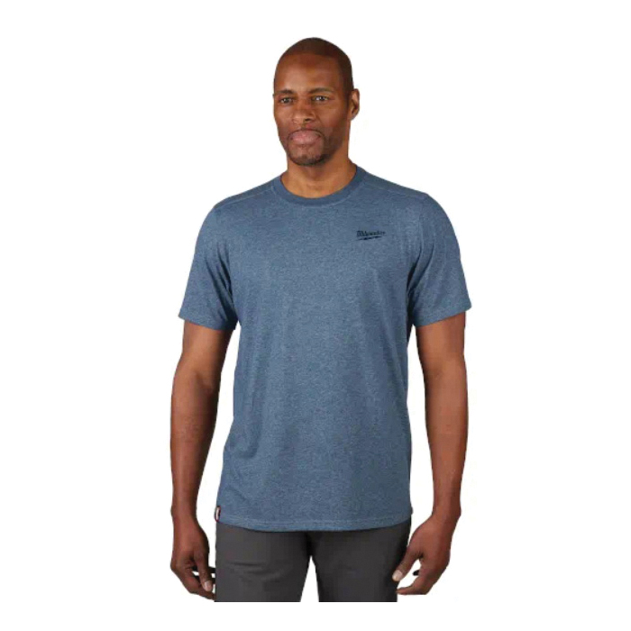 603BL-L Hybrid T-Shirt, L, Regular, Cotton/Polyester, Blue, Crew Neck, Short Sleeve
