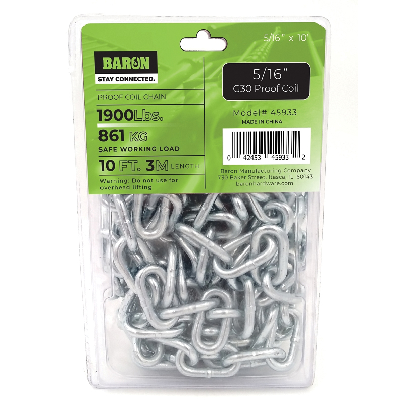 45933 Proof Coil Chain, 5/16 in, Zinc