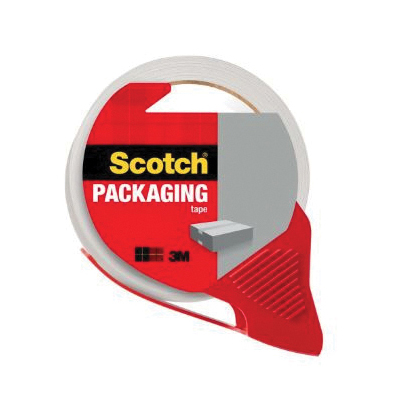 3350-RD-OS Packaging Tape with Dispenser, 54.6 yd L, 1.88 in W, Polypropylene Backing, Clear