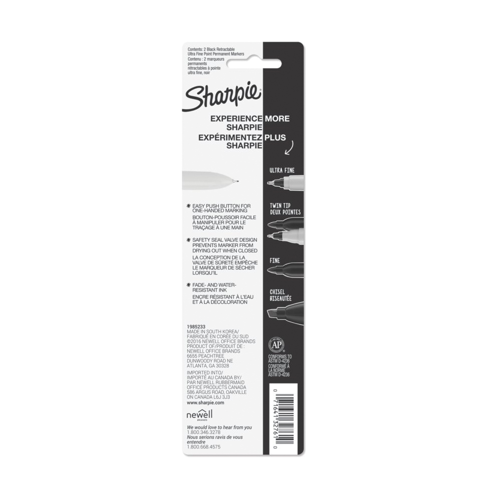 Retractable Permanent Marker, Sharpie, Ultra-Fine Lead/Tip, Black Lead/Tip - 5