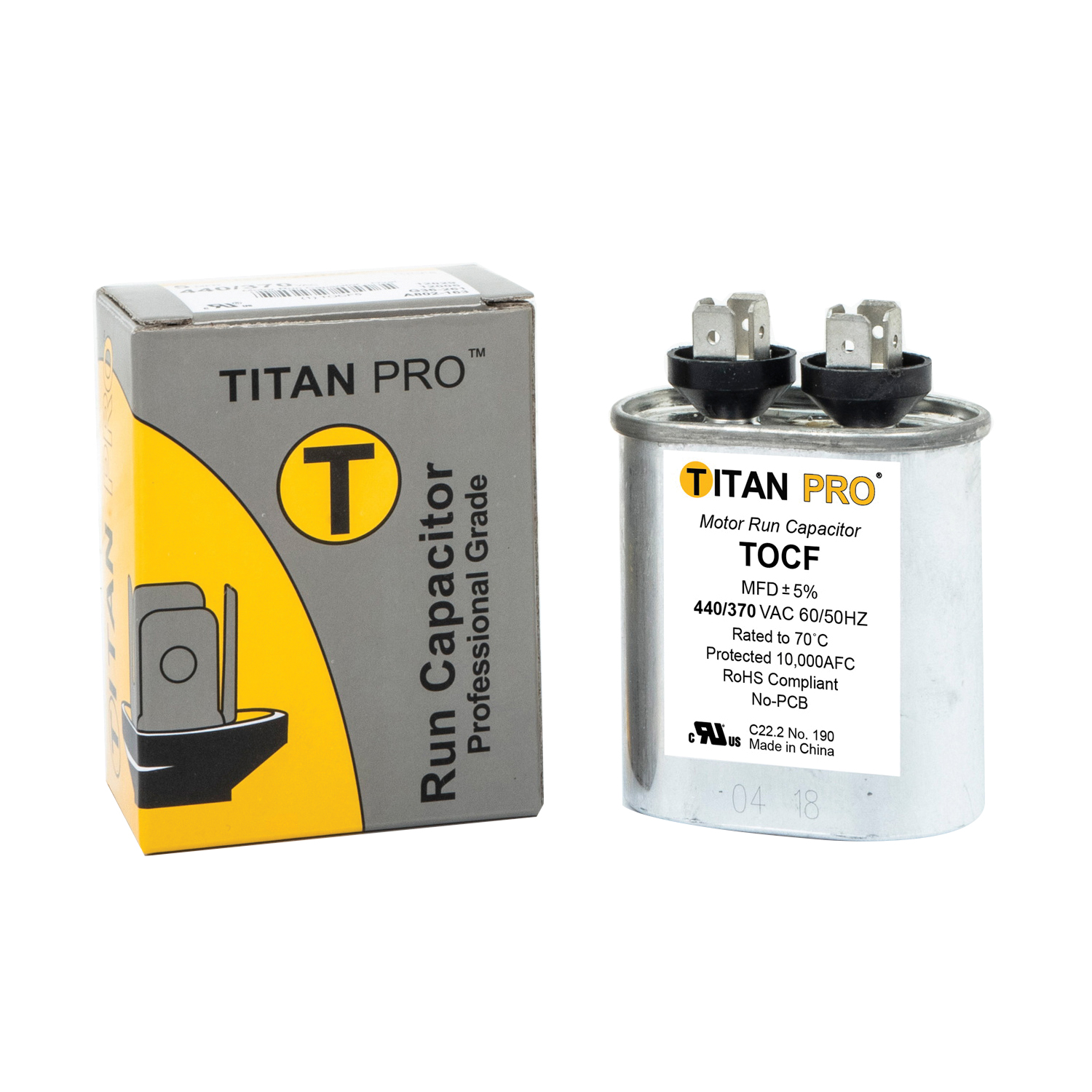 Run Capacitor, Titan Pro, 4 uF, 440/370 V, Standard Blade Terminal - 2