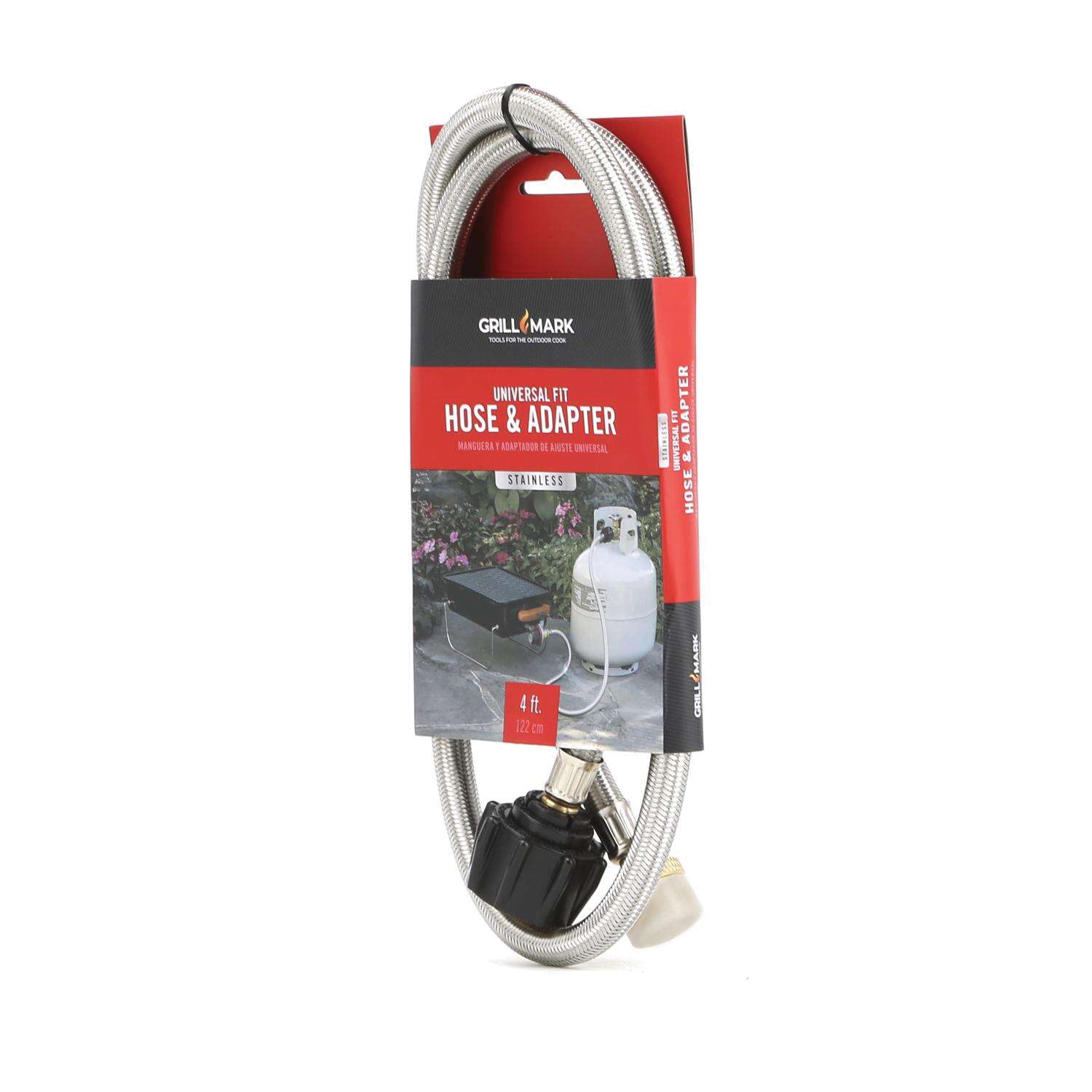 Gas Line Hose and Adapter, Grillmark, 4 ft L, Stainless Steel - 3