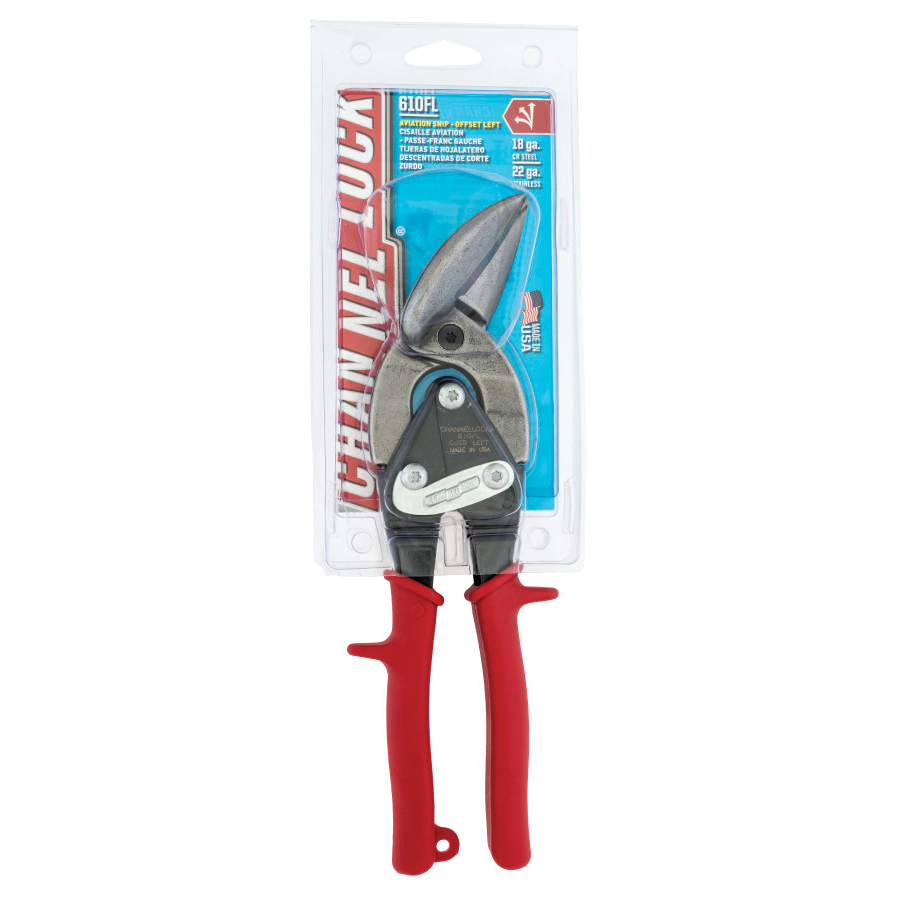 610FL Offset Aviation Snip, 9.6 in OAL, 1-1/4 in L Cut, Left Cut, Molybdenum Alloy Steel Blade