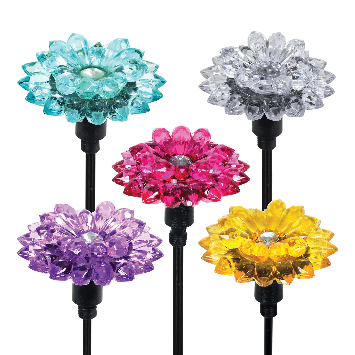 Exhart 54153 Solar Plant Stake, Dahlia, LED Lamp, Blue/Clear/Pink/Purple/Orange