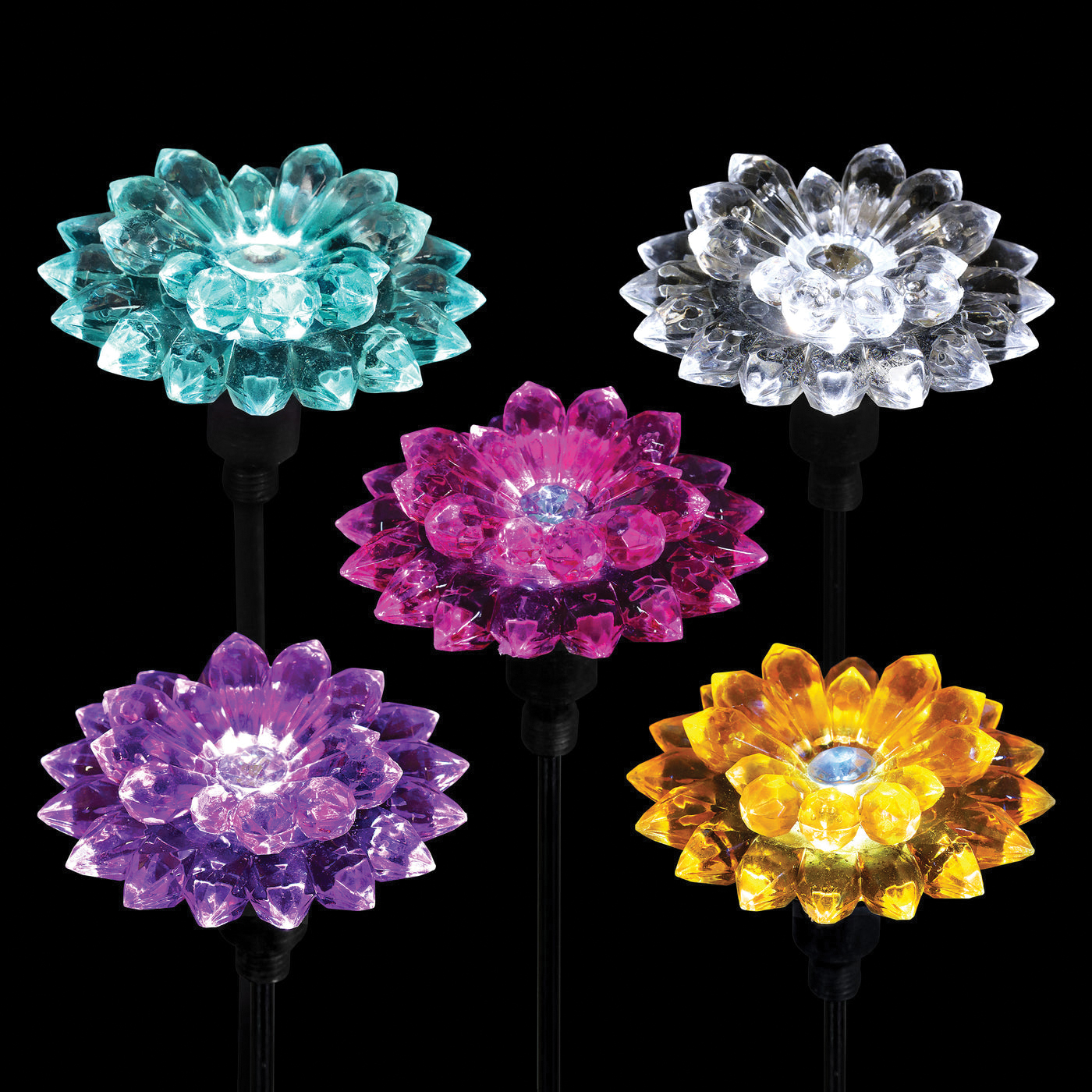 Exhart 54153 Solar Plant Stake, Dahlia, LED Lamp, Blue/Clear/Pink/Purple/Orange