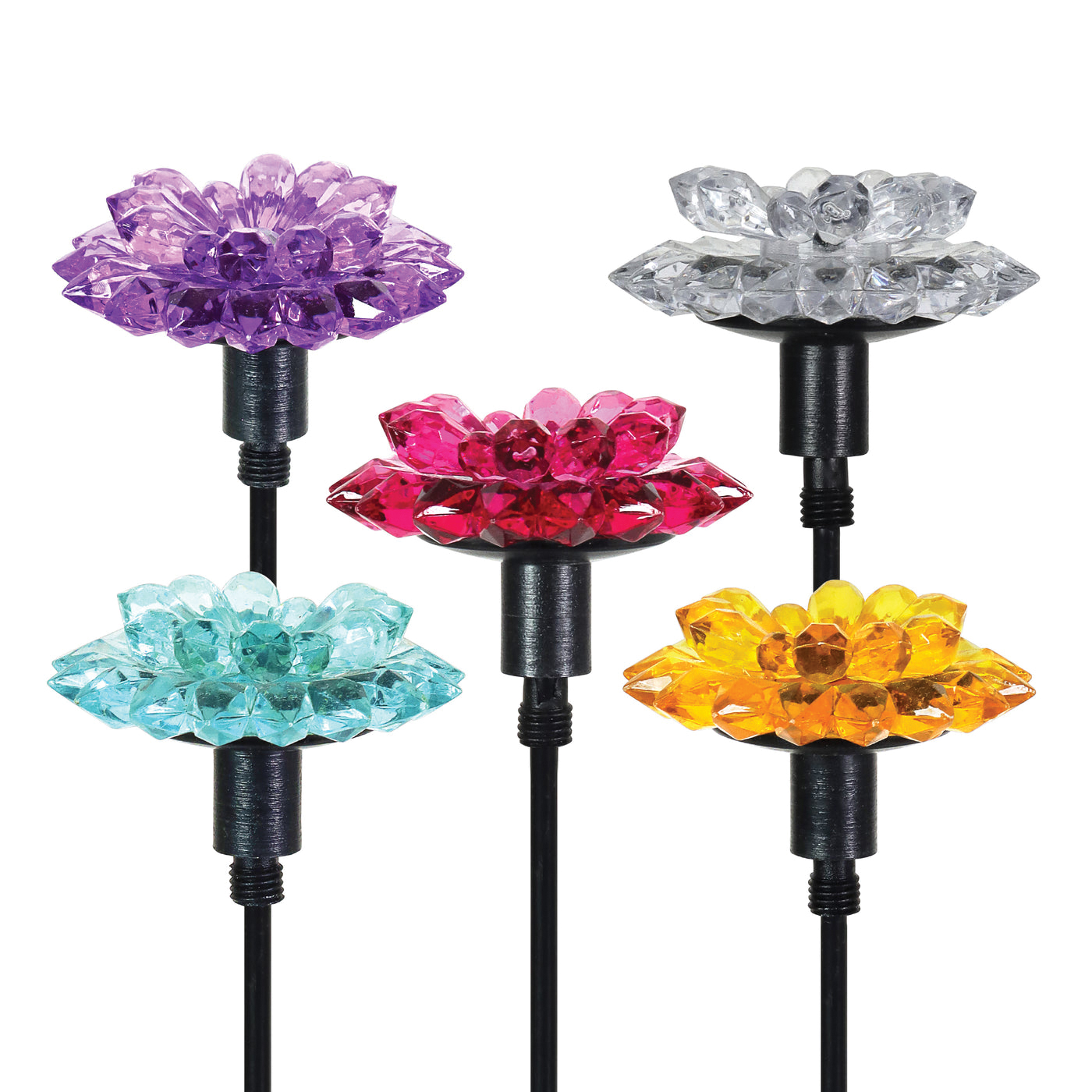 Exhart 54153 Solar Plant Stake, Dahlia, LED Lamp, Blue/Clear/Pink/Purple/Orange