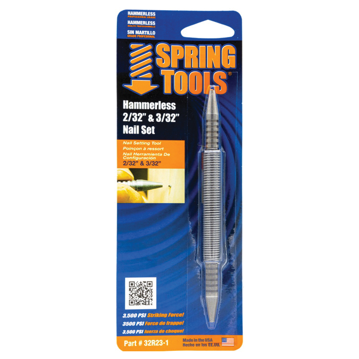 Center Punch and Nail Set, Spring Tools, 2/32 in Tip, 7 in L, Steel - 2