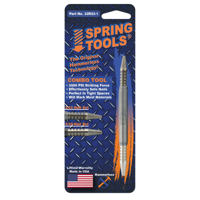 Center Punch and Nail Set, Spring Tools, 2/32 in Tip, 7 in L, Steel - 3