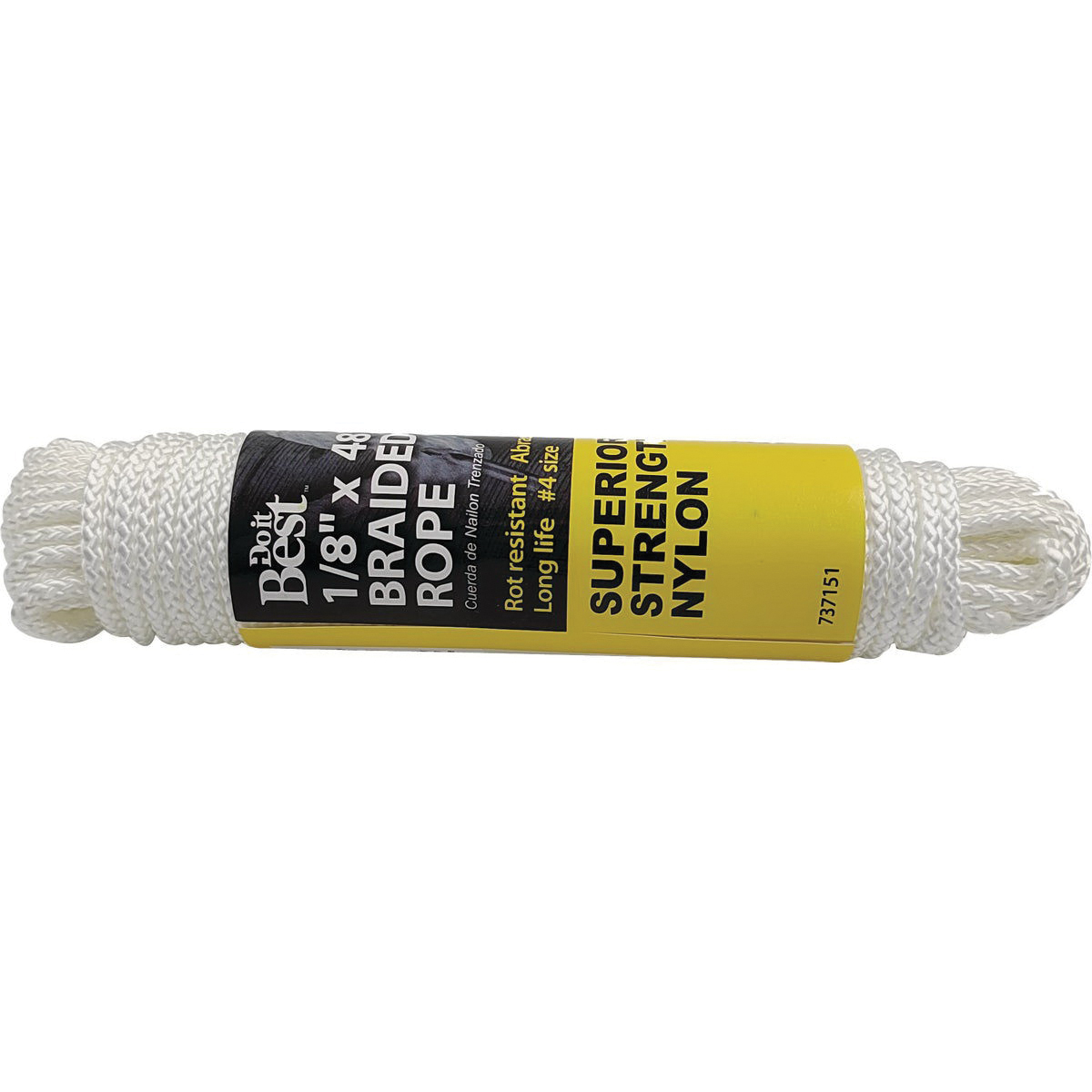 Do It Best 737151 Rope, 1/8 in Dia, 48 ft L, 35 lb Working Load, Nylon, White