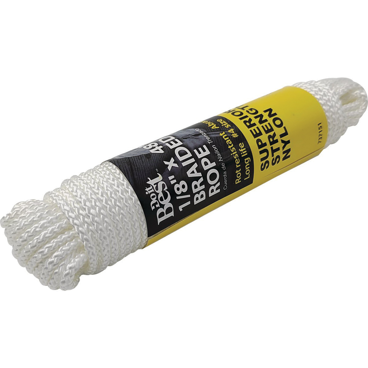 Do It Best 737151 Rope, 1/8 in Dia, 48 ft L, 35 lb Working Load, Nylon, White