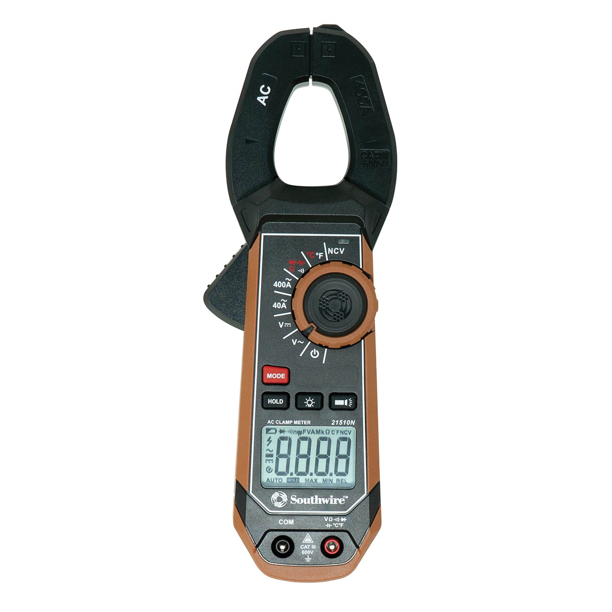 65031540 Clamp Meter, 600 V, Backlit Display, Functions: AC and DC Voltage, AC Current, Brown