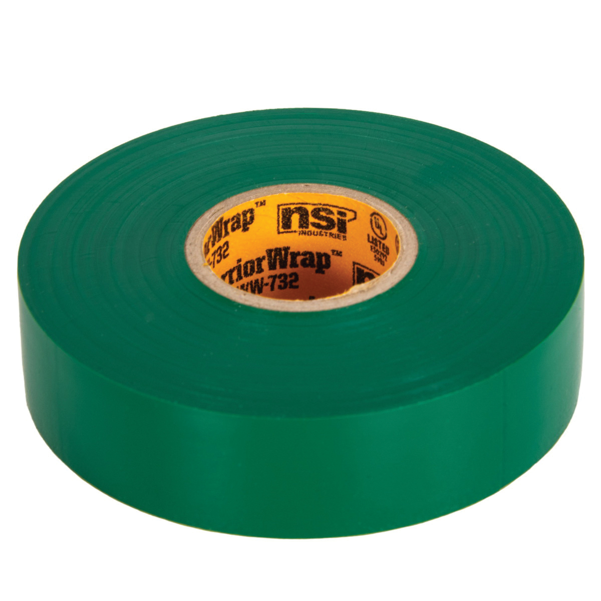 732 Series Electrical Tape, Warrior Wrap, 66 ft L, 3/4 in W, PVC Backing, Green - 2