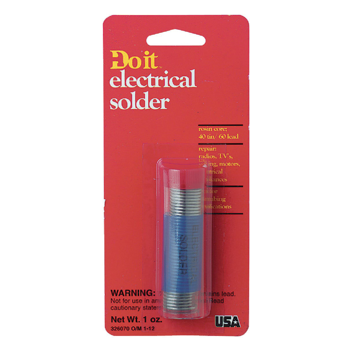 Do It Best 326070 Rosin Core Solder, 1 oz, 360 to 460 deg F Melting Point