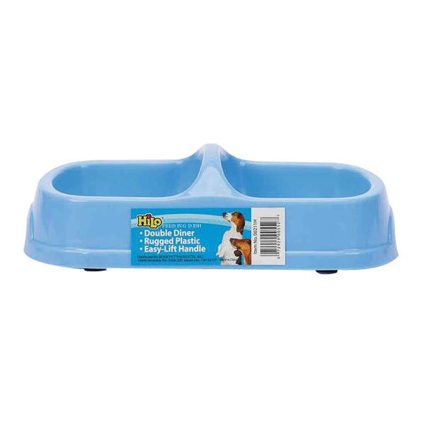 HiLo 00212H Dog Feeding Bowl, M, 8 oz Volume, 2-Compartment, Plastic, Dark Blue