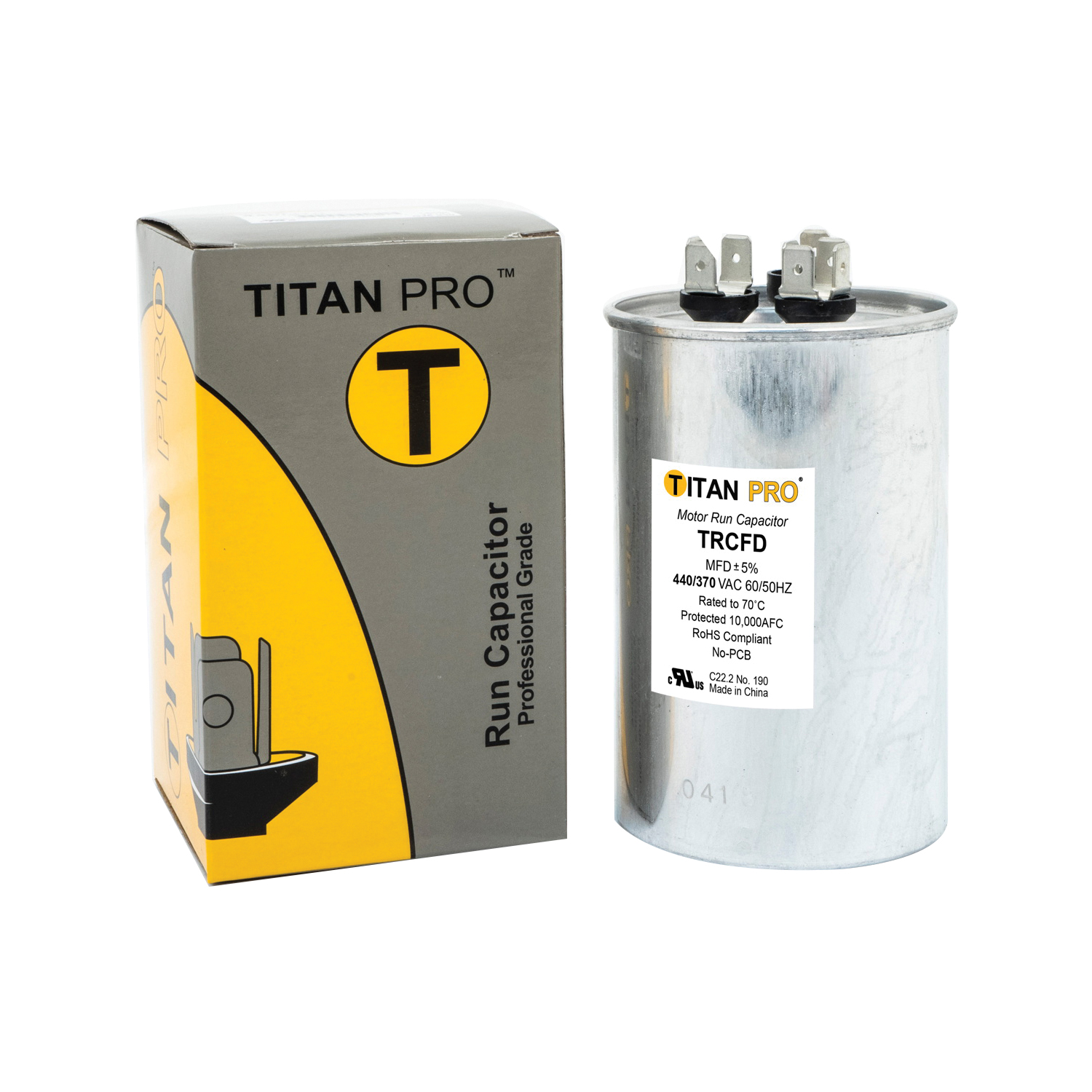 Dual Rated Motor Run Capacitor, Titan Pro, 35+7.5 uF, 440/370 V, Standard Blade Terminal - 2