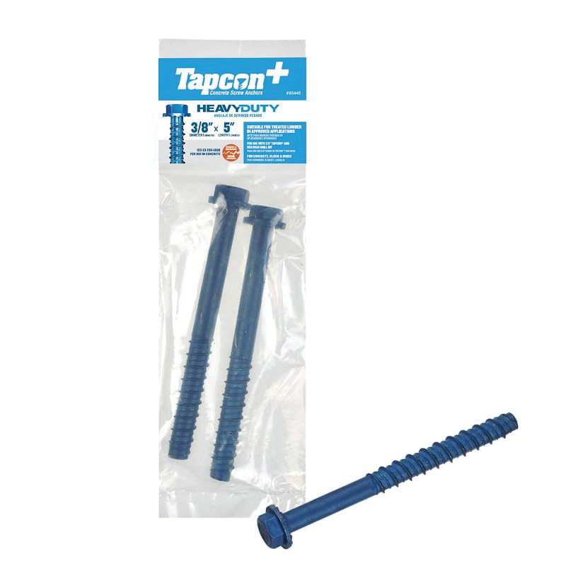 50445 Heavy-Duty Concrete Screw Anchor, 3/8 in Dia, 5 in L, Carbon Steel, Blue Climaseal-Coated