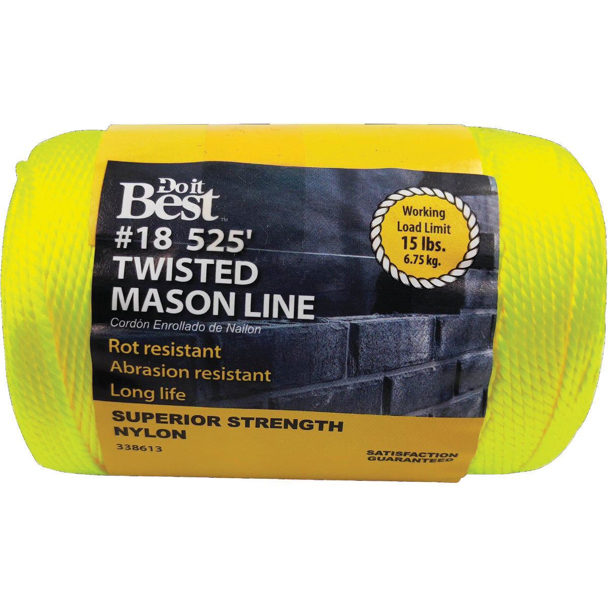 Do It Best 338613 Twisted Mason Line, #18 Dia, 525 ft L, Nylon, Fluorescent Yellow