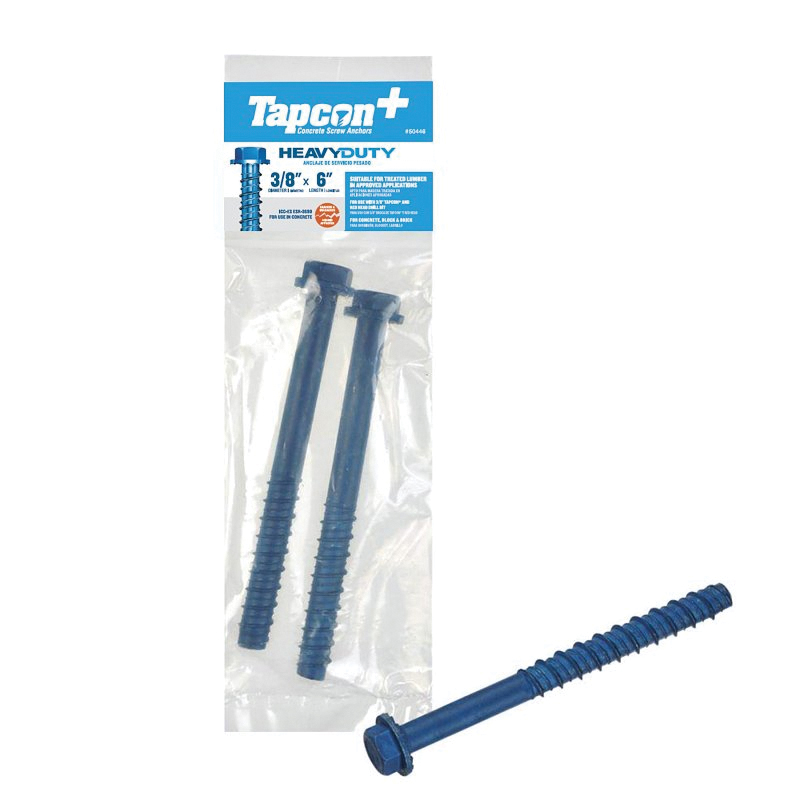 50446 Heavy-Duty Concrete Screw Anchor, 3/8 in Dia, 6 in L, Carbon Steel, Blue Climaseal-Coated