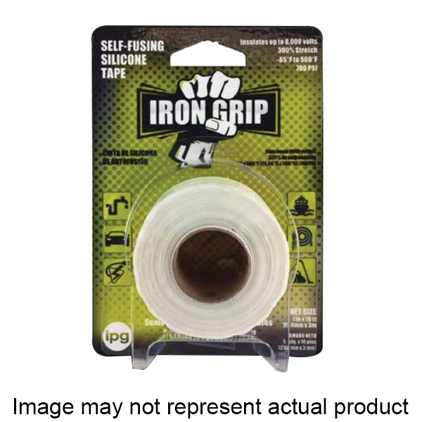 IRON GRIP SBK110 Self-Fusing Tape, 10 ft L, 1 in W, Silicone Backing, Black