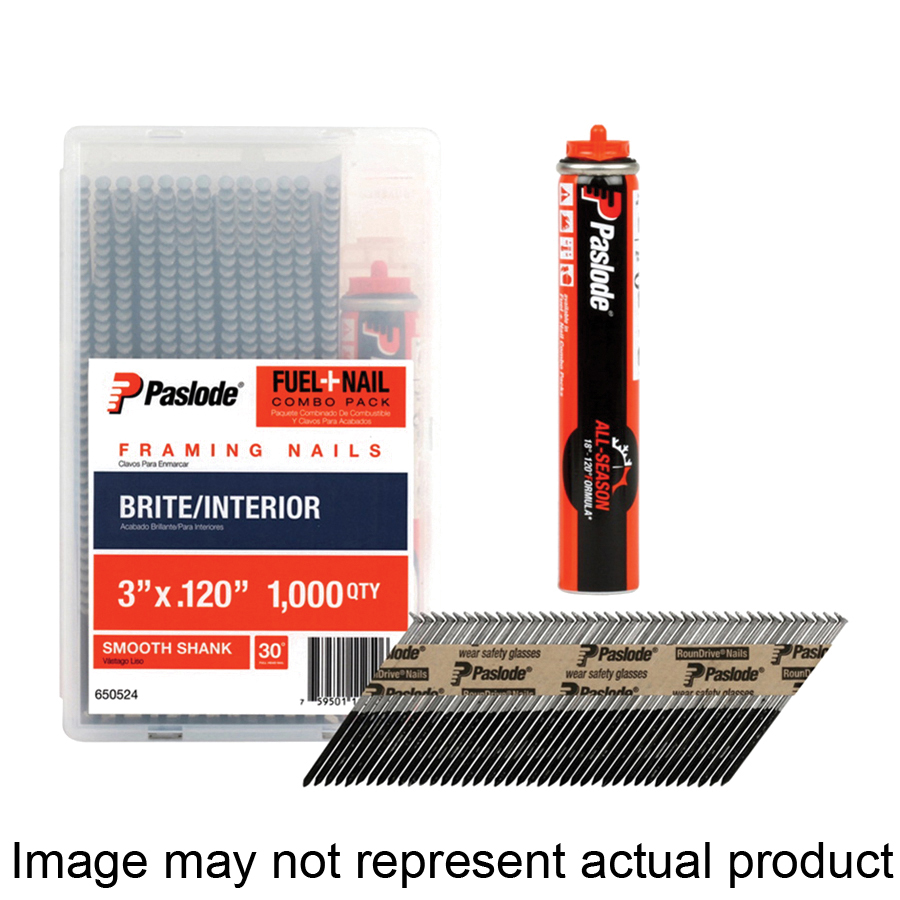 RounDrive 650565 Fuel and Nail, 2-3/8 in L, Bright, Full Offset Round Head, Ring Shank, 1,000 Count, 30 deg