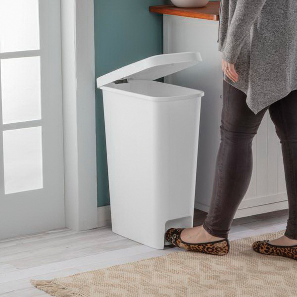 Sterilite 10588004 Slim Step-On Wastebasket, 11 gal, White