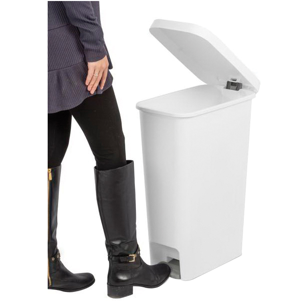 Sterilite 10588004 Slim Step-On Wastebasket, 11 gal, White