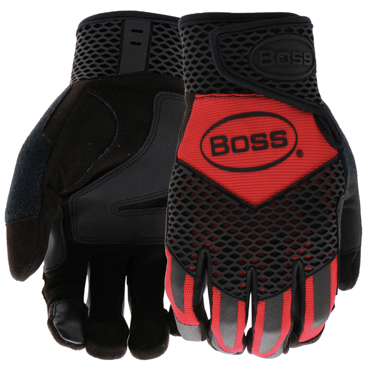 Protect Ax Suede B52061-M Protective Gloves, Men's, M, 7-1/8 to 8 in L, Reinforced Thumb, Slip-On Cuff, Black/Red