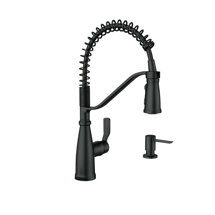 Nolia 87886BL Kitchen Faucet, 1.5 gpm, 1-Handle, 1, 3-Hole, Metal, Matte Black, 4-Spray Function