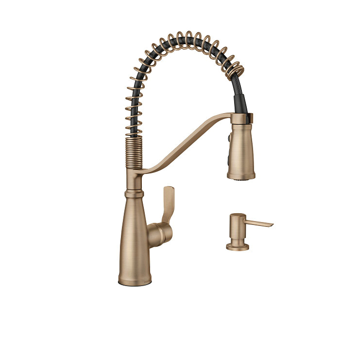 Nolia 87886BZG Kitchen Faucet, 1.5 gpm, 1-Handle, 1, 3-Hole, Metal, Bronzed Gold, 4-Spray Function