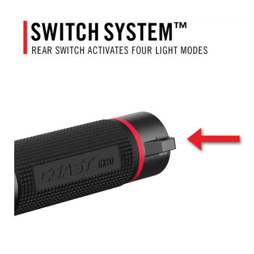Coast GX20 Flashlight, AAA Battery, Alkaline Battery, LED Lamp, 1200 Lumens, Spot Beam, 853 ft Beam Distance, Black