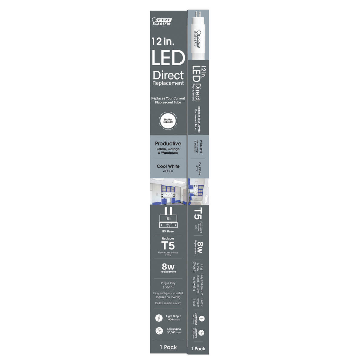 T512/840/LED LED Linear Tube, Direct Replacement, T5 Lamp, 8 W Equivalent, G5 Lamp Base, Non-Dimmable