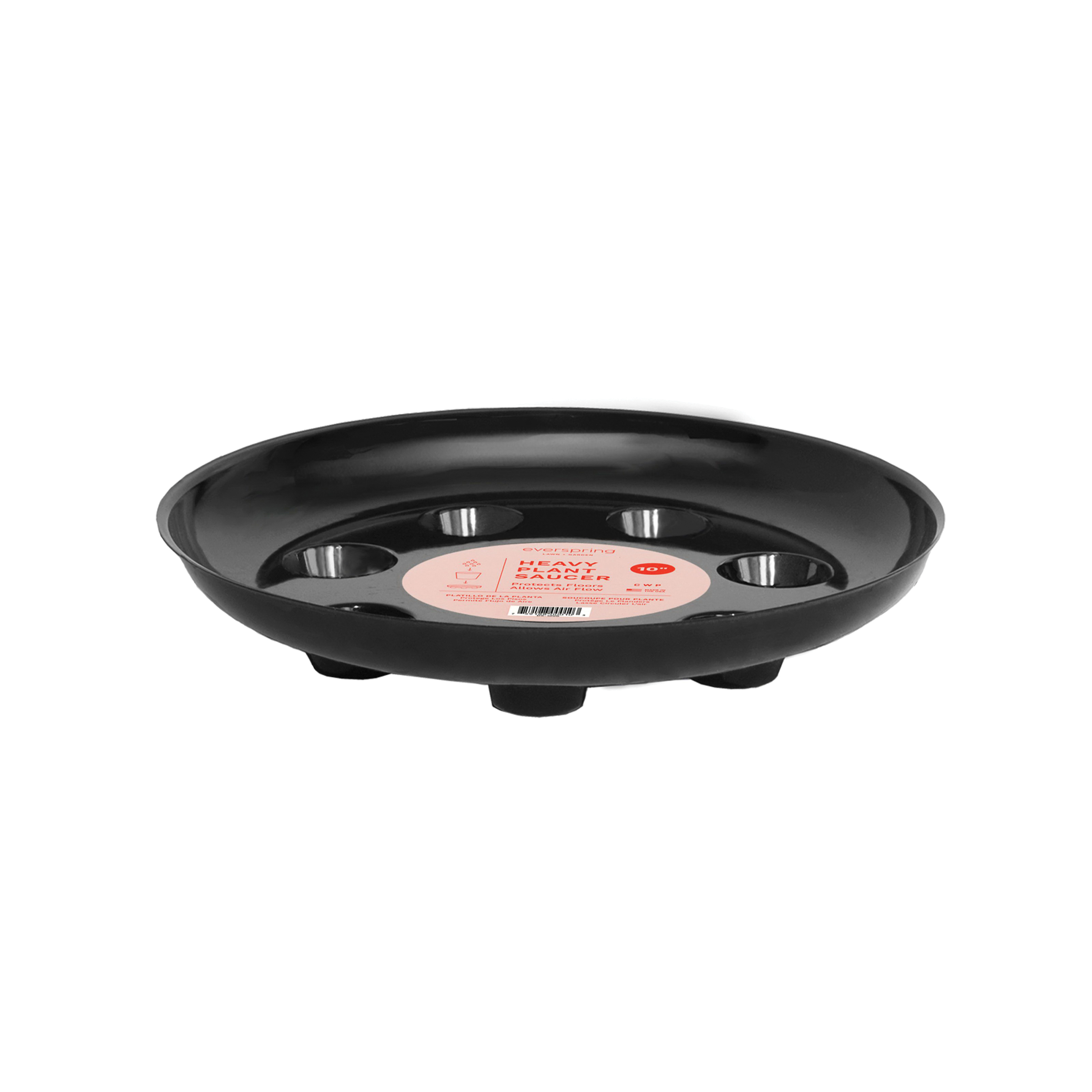 Curtis Wagner Plastics DS-1000B Designer Heavy Plant Saucer, 10 in Top, 8 in Base Dia, Circular, Plastic, Black