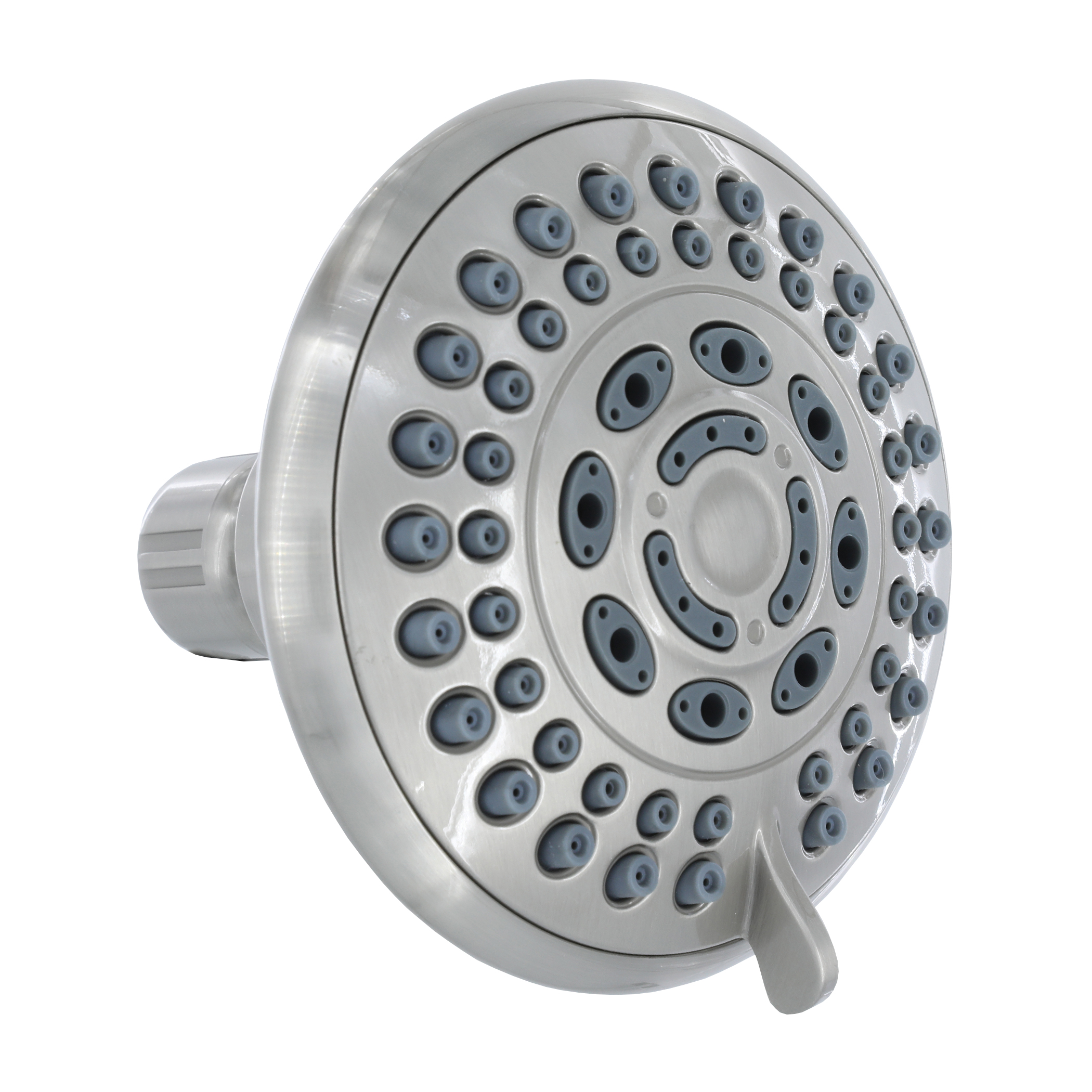 12019 Fixed Showerhead, Round, 1.8 gpm, 1/2 in Connection, 5-Spray Function, Plastic, Brushed Nickel