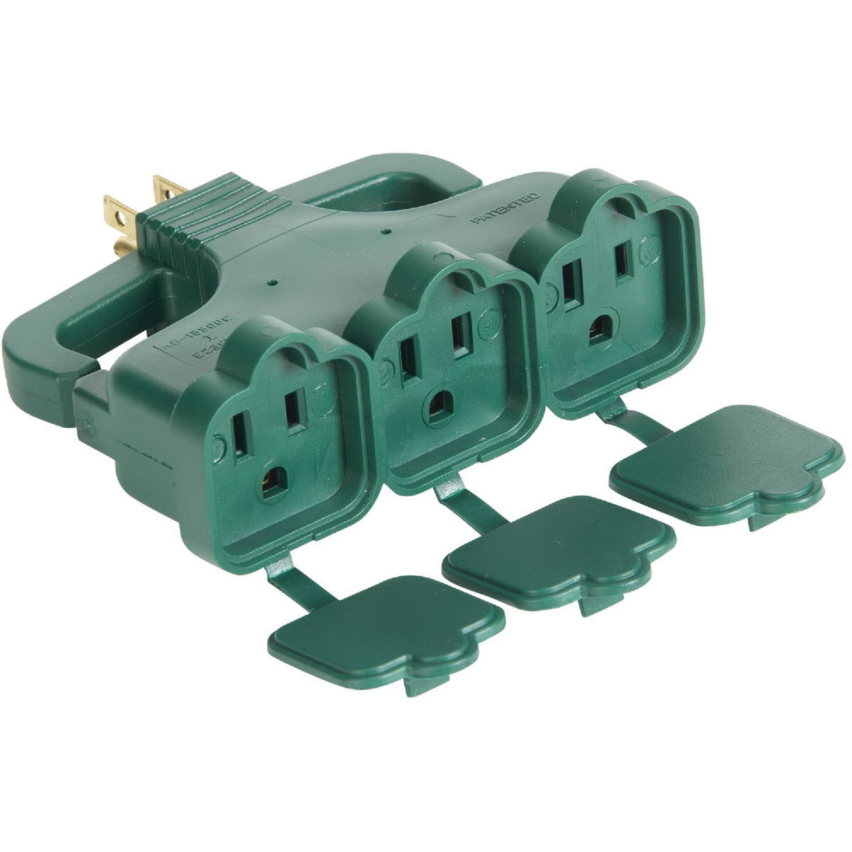 Do It Best 505448 Wall Tap With Rain Cover, 15 A, 125 V, 3-Outlet, NEMA: NEMA 5-15P, NEMA 5-15R, Green