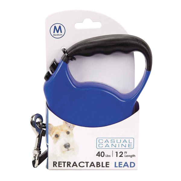 11611 12 19 Belted Retractable Lead, 12 ft L, Blue, Snap Hook
