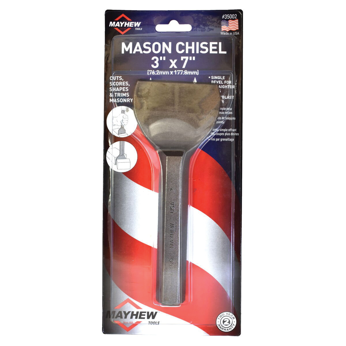 Mayhew 35002 Mason Chisel, 3 in W Blade, 11-1/4 in OAL, HCS Blade - 4