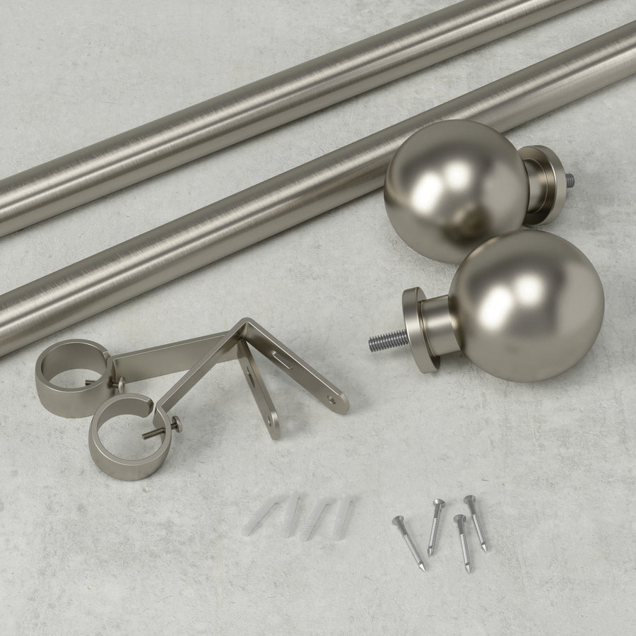 Curtain Rod, Umbra, Bolas Series, 1 in Dia, 36 to 72 in L, ABS/Steel, Nickel - 4