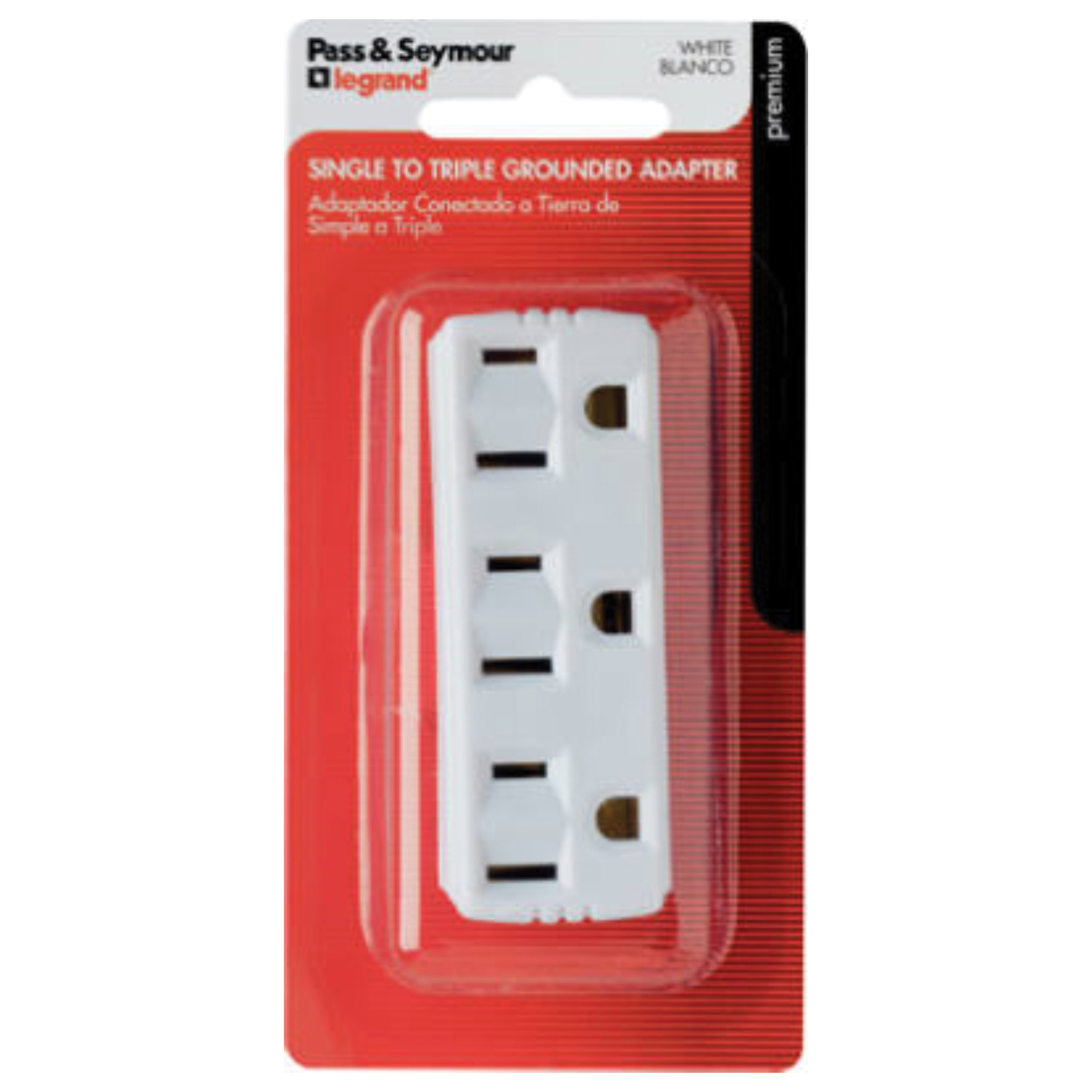 697WBPCC5 Grounding Adapter, 2-Pole, 15 A, 125 V, 3-Outlet, NEMA: NEMA 5-15R, White